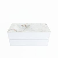 MONDIAZ VICA-DLUX 110cm badmeubel onderkast Talc 2 lades. Inbouw wastafel CLOUD links 1 kraangat, kleur Frappe.