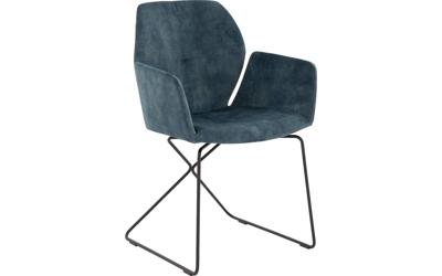Goossens Excellent Eetkamerstoel Manzini blauw velvet stof met armleuning, modern design
