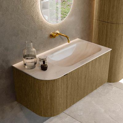 Badmeubel Mondiaz Kurve-Dlux | 95 cm | Meubelkleur Dusk | Wastafelkleur Meli | Solid surface | Wasbak rechter zijde spoelbak | Zonder kraangat(en)