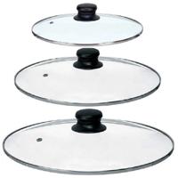 Universele pannendeksel set - 3x stuks - Dia 30/28/24 cm - glas - stoomgaatje