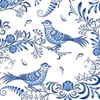 Paperdesign Servetten Vogel - 20x stuks - 3 laags - 33 x 33 cm - Delfs blauw