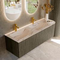 Badmeubel Mondiaz Kurve-Dlux | 145 cm | Meubelkleur Shadow | Wastafelkleur Nata | Solid surface | Dubbel / Links spoelbak | 2 kraangaten