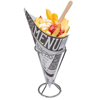 Bellatio Design Frietzakhouder - incl. 5 frietzakjes - 9 x 16 cm - RVS/papier