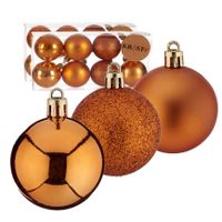 24x stuks kerstballen oranje kunststof 5 cm glitter, glans, mat