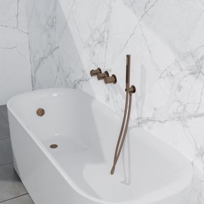 Fortifura Nebbio Badcombinatie-set - thermostaatkraan - wandaansluitbocht met handdouchehouder - gladde doucheslang - staaf handdouche - badafvoer opbouw - geborsteld koper PVD (koper) SW1183069 SW1183076 SW1183082 SW970045 SW799407 SW