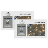 Set van 2x stuks kerstverlichting met timer 50 warm witte lampjes op batterijen