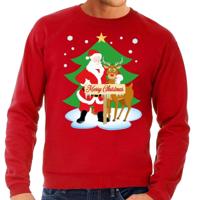 Foute kersttrui - kerstman en rendier Rudolf - rood - voor heren - kerst sweater