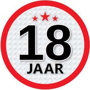 18 jaar leeftijd sticker - rond - Dia 15 cm - 18 jaar verjaardag/jubileum/leeftijd versiering