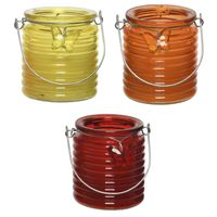 Citronella kaars - 3x - in windlicht - geel/oranje en rood - 20 branduren - citrusgeur - thumbnail