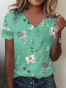 V Neck Lace Floral Casual T-Shirt