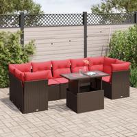 8-delige tuinbankset met kussens, bruin polyrotan