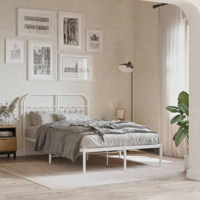 Bedframe met hoofdbord metaal wit 120x200 cm