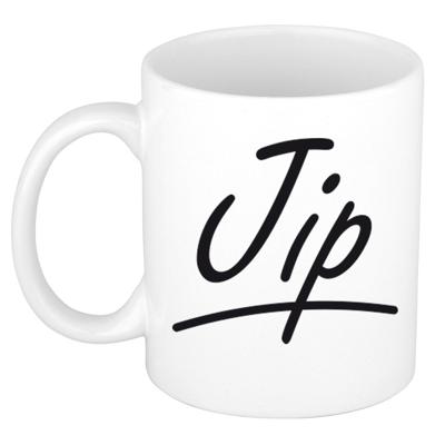 Jip Naam koffiemok - beker - met sierlijke letters - wit - 300 ml - Cadeau - Heren