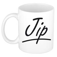 Jip Naam koffiemok - beker - met sierlijke letters - wit - 300 ml - Cadeau - Heren