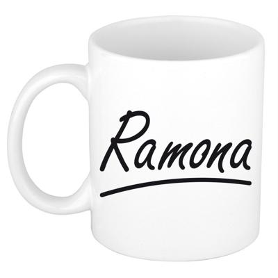 Ramona Naam koffiemok - beker - met sierlijke letters - wit - 300 ml - Cadeau - Dames