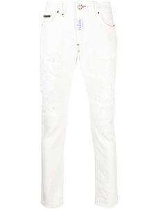 Philipp Plein jean droit à effet usé - Blanc