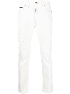Philipp Plein jean droit à effet usé - Blanc