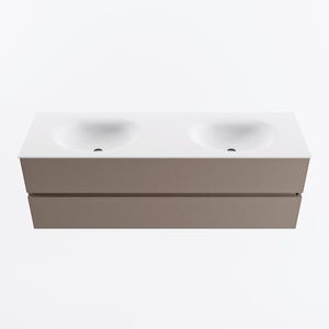 MONDIAZ VICA 150cm badmeubel onderkast Smoke 2 lades. Wastafel MOON dubbel 2 kraangaten, kleur Talc.