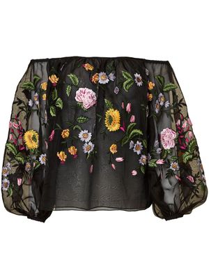Carolina Herrera blouse en soie à fleurs - Noir