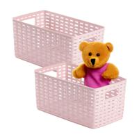 Opbergmand - 2x - Kastmand - rotan kunststof - roze - 5 Liter - 15 x 28 x 13 cm - thumbnail