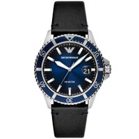 Emporio Armani AR11516 Horloge Diver staal-leder zilverkleurig-blauw-zwart 42 mm - thumbnail