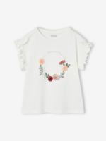 T-shirt met een bloemenkransmotief voor een nette gelegenheid of een feest. wit T-shirt met een bloemenkransmotief voor een nette gelegenheid of een feest. wit