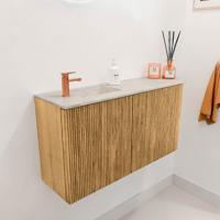 Toiletmeubel Mondiaz Joya Dlux | 81.6 cm | Meubelkleur Oak | Faye wastafel Ostra Wasbak Links | 1 kraangat