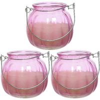 3x citronella kaarsen in glas - 15 branduren - D8 x H8 cm - roze - geurkaarsen