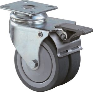 BS Rollen Dubbel zwenkwiel met totaalrem | 50 mm 60 kg | met vastzetter rubber | grijs 60 x 60 mm | 1 stuk - B120.A85.050 B120.A85.050