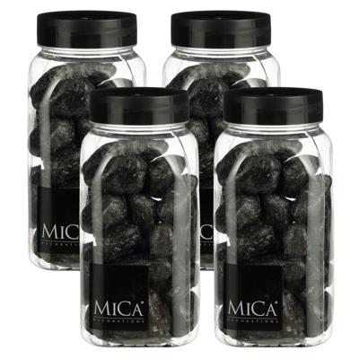 Mica Decorations decoratie stenen - 4x - 650ml - groot - antraciet mix - hobby steentjes