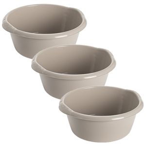 3x stuks kunststof teiltje/afwasbak rond 10 liter zacht beige