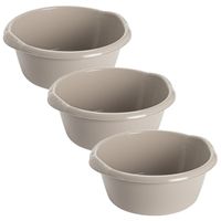 3x stuks kunststof teiltje/afwasbak rond 10 liter zacht beige