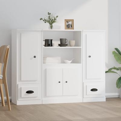 Hoge kasten 3 st bewerkt hout wit