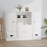 Hoge kasten 3 st bewerkt hout wit