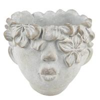 Clayre & Eef Bloempot Hoofd 20x18 cm Grijs Steen