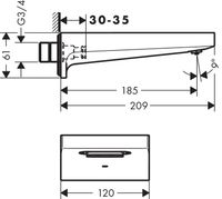 Baduitloop Metropol HansGrohe Watervalstraal 18.5 cm Chroom - thumbnail