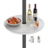 Outdoor Verstelbare Parasoltafel Draagbaar Rond Tafelblad met Parasolgat voor 38 mm-48 mm Terrasparasolstang Lichte Terrastafel-Wit