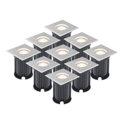 Set van 9 LED Grondspots vierkant buiten - Dimbaar - GU10 - 4000K neutraal wit - 5 Watt 400 lumen - Tuinspot - Oprit - RVS - IP65 waterdicht