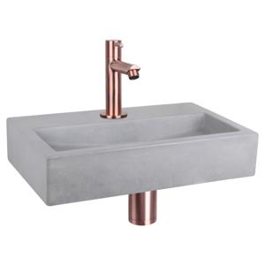 Differnz Flat fonteinset beton lichtgrijs - kraan recht - 38 x 24 x 8 cm - rood koper