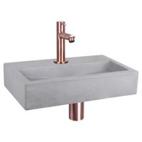 Differnz Flat fonteinset beton lichtgrijs - kraan recht - 38 x 24 x 8 cm - rood koper