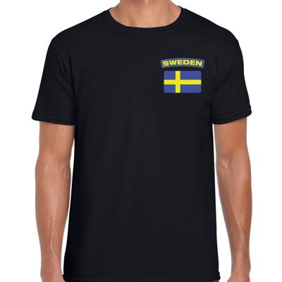 Zweden thema t-shirt - met vlag op borst - zwart - voor heren - landen shirt - supporters