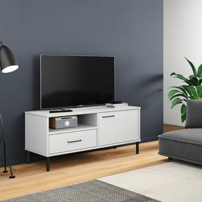 Tv-meubel met metalen poten OSLO massief grenenhout wit