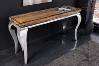 Design Console Tafel MODERN BAROK 140cm Naturel Chroom Teak Roestvrij Stalen Glazen Blad - 44364
