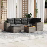 7-delige Loungeset met kussens poly rattan grijs