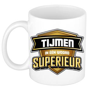 Naam mok Tijmen - wit - Superieur - keramiek - 300 ml - cadeau collega beker