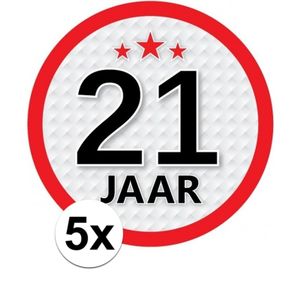 5x 21 Jaar leeftijd stickers rond verjaardag versiering   -