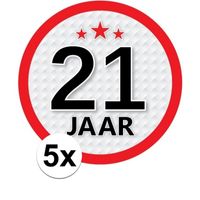 5x 21 Jaar leeftijd stickers rond verjaardag versiering   - - thumbnail