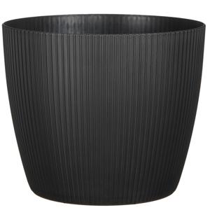 Mica Decorations Plantenpot - kunststof - zwart/ribbels- D30/H25 cm   -