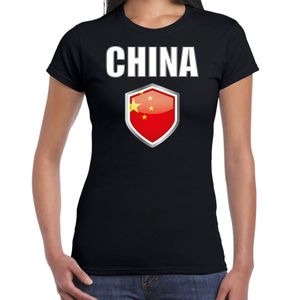 China landen supporter t-shirt met Chinese vlag schild zwart dames