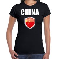 China landen supporter t-shirt met Chinese vlag schild zwart dames